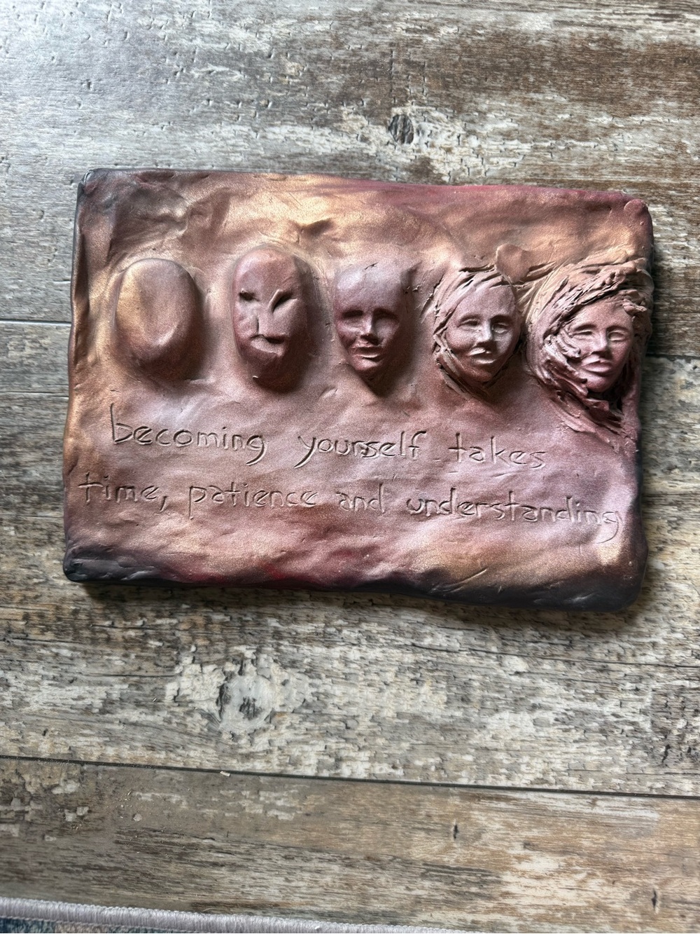 Sean Corner 2011 Signed Ceramic Wall Sculpture Art 5 Faces Quote Earthenware